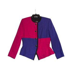 Vintage East Eighties Color Block Womens Blazer Size 10 Button-Front Pink Purple